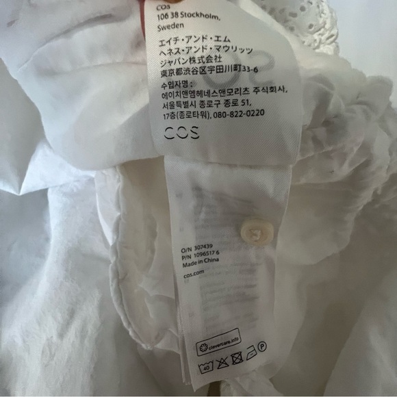 COS White Eyelet Oversized Mini Dress Babydoll Women’s XS EU 34 Minimalist - Picture 9 of 14